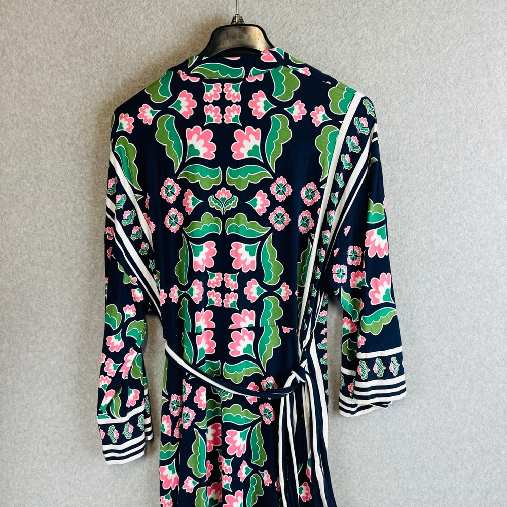 Boden Womans Sz 16/18 Wrap Dress Floral Blue 3/4 Sleeve Knit Stretch V- Neck - Picture 6 of 10